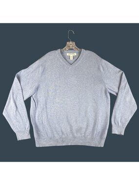 Mens XL Light Blue V-Neck Sweater Cotton Pullover Knit Casual Amazons Essentials